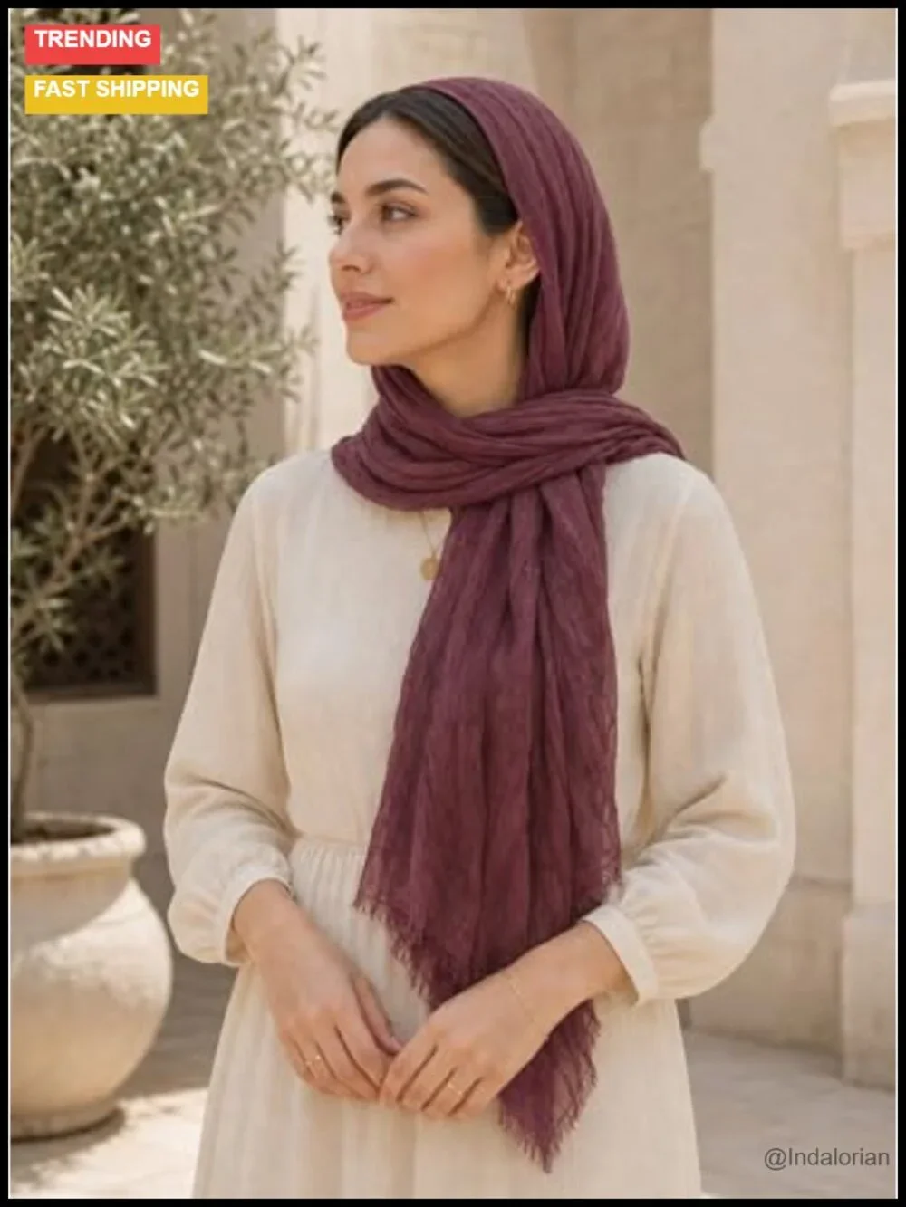 Lightweight Rayon Scarf – Cotton Linen Texture Crinkle Wrap Shawl Hijab